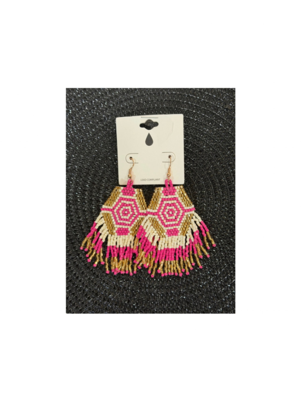 Beaded Fringe Earrings One Size Pink Gold NWT